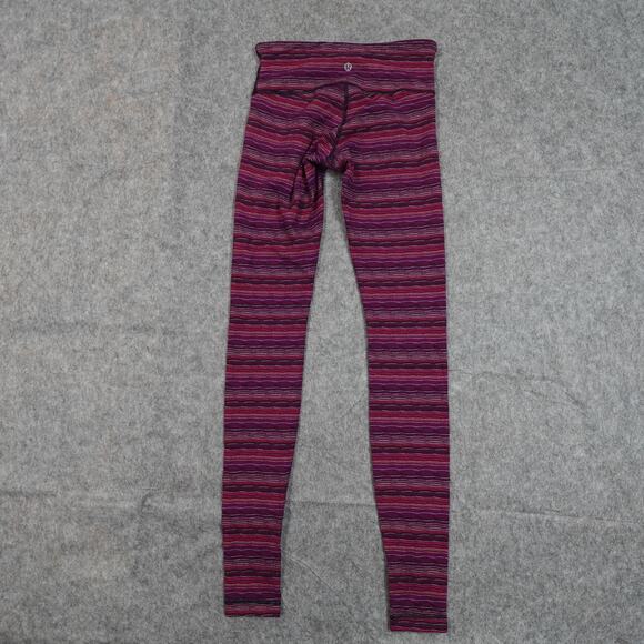 Lululemon Leggings Womens 4 Wunder Under Low Rise 32" Pink Striped Yoga Run Gym - Picture 6 of 9